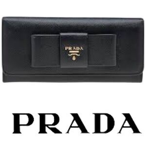 COA Included Prada Black Saffiano Fiocco Leather Bow Continental Wallet